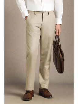 Louis Philippe - Men Beige Flat Front Formal Trouser