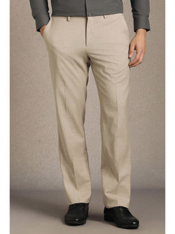 Louis Philippe - Men Beige Textured Flat Front Formal Trouser