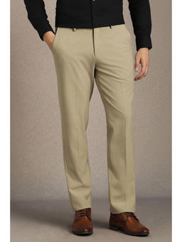Louis Philippe - Men Beige Solid Flat Front Formal Trouser