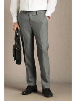 Louis Philippe - Men Grey Textured Flat Front Formal Trouser