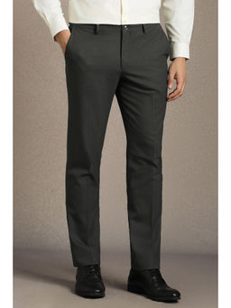 Louis Philippe - Men Grey Textured Flat Front Formal Trouser