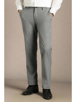 Louis Philippe - Men Grey Textured Flat Front Formal Trouser