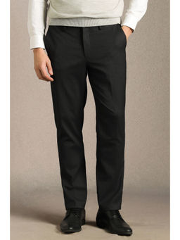 Louis Philippe - Men Black Textured Flat Front Formal Trouser