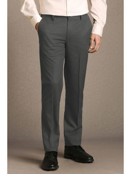 Louis Philippe - Men Grey Solid Flat Front Formal Trouser