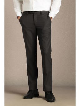 Louis Philippe - Men Black Textured Flat Front Formal Trouser