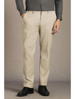 Louis Philippe - Men Beige Textured Flat Front Formal Trouser