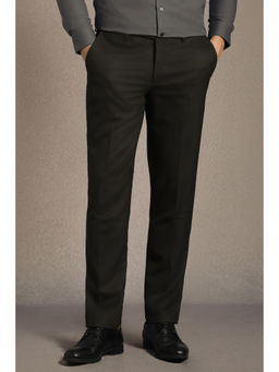 Louis Philippe - Men Black Solid Flat Front Formal Trouser