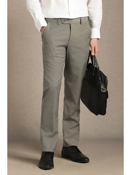 Louis Philippe - Men Grey Textured Flat Front Formal Trouser
