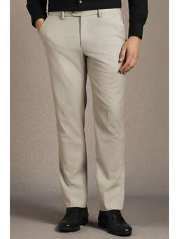 Louis Philippe - Men Grey Textured Flat Front Formal Trouser