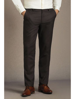 Louis Philippe - Men Brown Textured Flat Front Formal Trouser