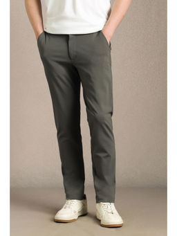 Louis Philippe - Men Grey Solid Flat Front Formal Trouser