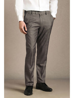 Louis Philippe - Men Brown Textured Flat Front Formal Trouser