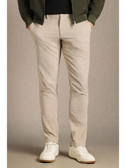 Louis Philippe - Men Beige Textured Flat Front Casual Trouser