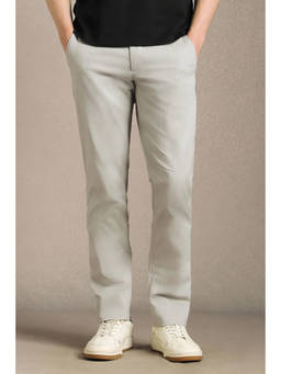 Louis Philippe - Men Grey Textured Flat Front Casual Trouser
