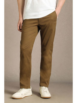 Louis Philippe - Men Brown Solid Flat Front Casual Trouser