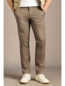 Louis Philippe - Men Brown Solid Flat Front Casual Trouser