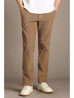 Louis Philippe - Men Brown Textured Flat Front Casual Trouser