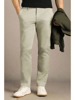 Louis Philippe - Men Olive Solid Flat Front Casual Trouser
