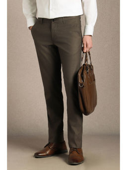 Louis Philippe - Men Brown Textured Flat Front Casual Trouser