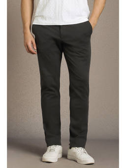 Louis Philippe - Men Black Solid Flat Front Casual Trouser