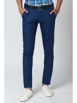 Peter England - Men Navy Blue Solid Low Skinny Fit Chino Casual Trouser