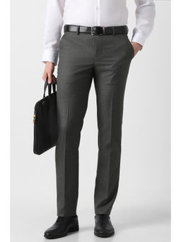 Peter England - Men Grey Textured Formal Trouser