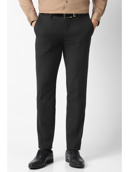 Van Heusen - Men Black Check Flat Front Formal Trouser