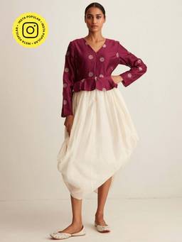 Ancestry - Zari Purple & White Colorblock Dhoti Dress