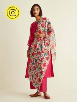 Ancestry - Flamingo Floral Printed Dupatta