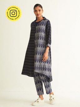 Ancestry - Asymmetric Notch Collar Ikat Kurta