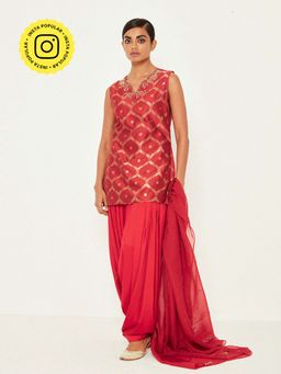 Ancestry - Red Embellished Organza Dupattas