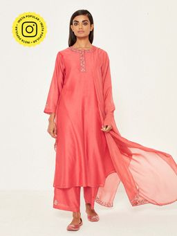 Ancestry - Brocade Embroidered Coral Kurta
