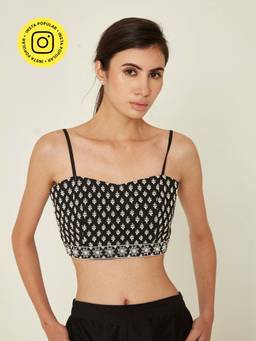 Ancestry - Black Chanderi Dori Embroidered Crop Top