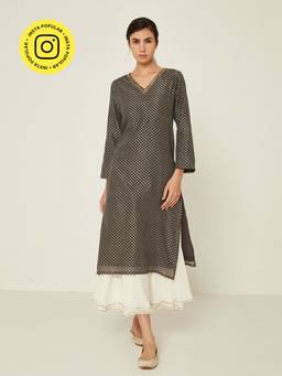 Ancestry - Grey Brocade Straight Kurta