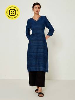 Ancestry - Blue Printed Straight Kurta