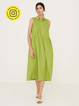 Ancestry - Green Solid Midi Dress