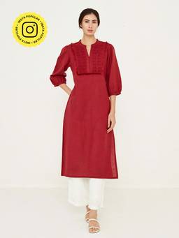 Ancestry - Maroon Straight Solid Kurta