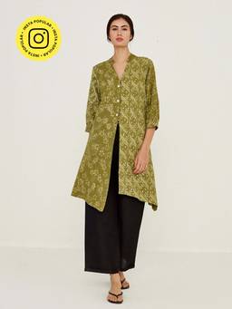 Ancestry - Olive High Slit Printed Kurta