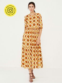 Ancestry - Brown Printed Tiered Maxi Dress