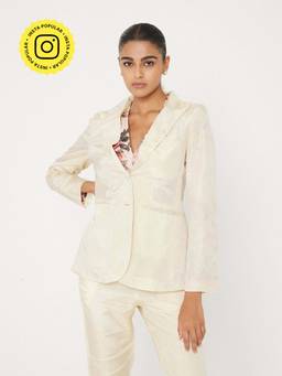 Ancestry - Off White Solid Collar Blazer Jacket