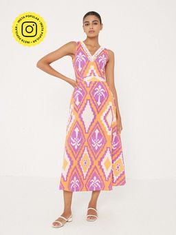 Ancestry - Multi-Color Printed Midi Dress with Belt (Set of 2)