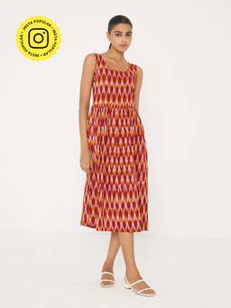 Ancestry - Orange Ikat Print Midi Dress