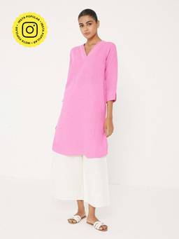 Ancestry - Pink Straight Solid Kurta