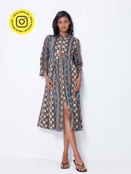 Ancestry - Blue Printed Collared Dress