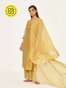 Ancestry - Yellow Embellished Scallop Dupatta