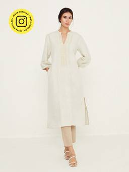 Ancestry - Off White Straight Solid Kurta