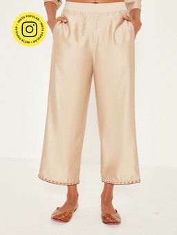 Ancestry - Beige Straight Solid Trouser Pant