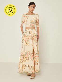 Ancestry - Beige Floral Printed Crop Top