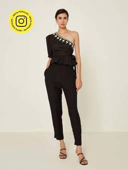 Ancestry - Black One Shoulder Embroidered Top (Set of 2)