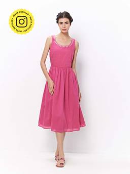 Ancestry - Pink Fit & Flare Embellished Dress